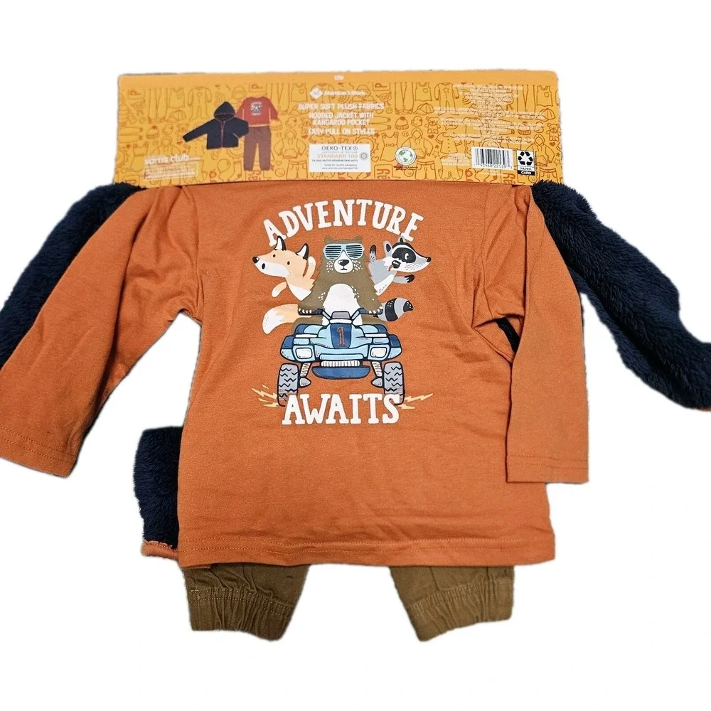 Member's‎ Mark Jacket Set Boys 12M Navy Orange Cozy 3pc Adventure Awaits Plush
